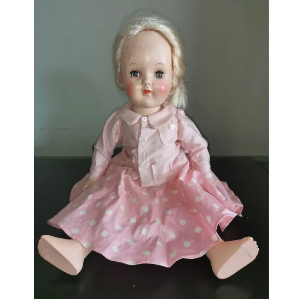 Vintage Ideal Doll P-19 Head and P-92 Body Blond Hair‎ In Pink Dress